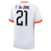 Nederland F. De Jong 21 Voetbalshirt Uit WK 2026 Nederland F. De Jong 21 Voetbalshirt Uit WK 2026
