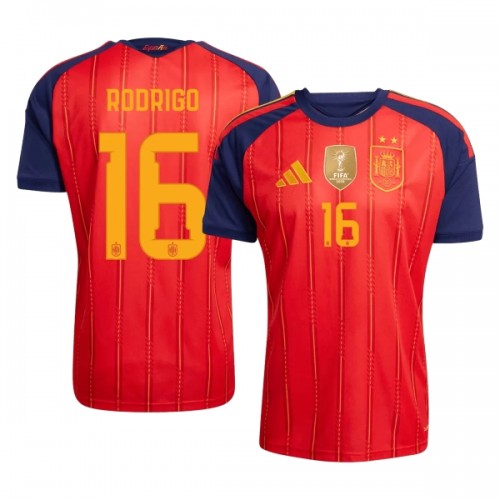 Spanje 2 Stars Rodrigo 16 Voetbalshirt Thuis WK 2026 Spanje 2 Stars Rodrigo 16 Voetbalshirt Thuis WK 2026